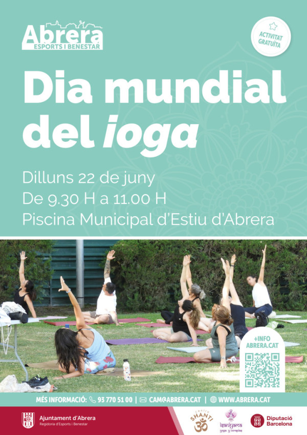 Dilluns 22 de juny, de 9.30 a 11 h, commemorarem el Dia Internacional del Ioga a la Piscina Municipal d'Estiu d'Abrera. T'hi esperem!