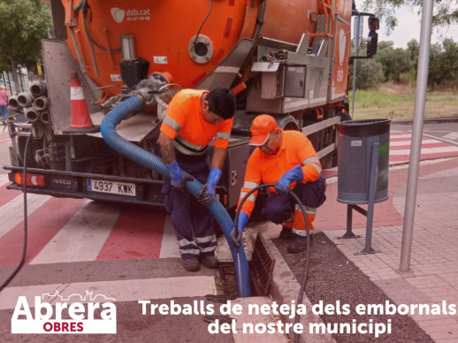 Durant aquest mes d'agost estem duent a terme treballs de neteja als embornals en diferents punts del nostre municipi