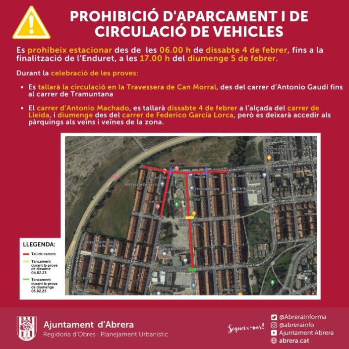 Prohibició d'aparcament i circulació Enduret i Cros Local i Comarcal - dissabte 4 i diumenge 5 de febrer de 2023