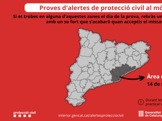 Prova del sistema d'alertes de Protecció Civil, el proper dijous 14 de setembre
