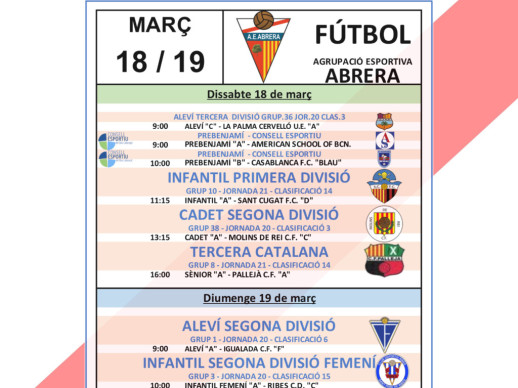 Competicions esportives - AE Abrera 18 i 19.03.23. A CASA