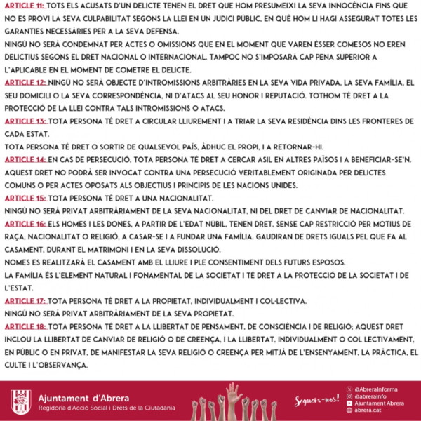 Des de l'Ajuntament d'Abrera commemorem, un any més, el Dia Internacional dels Drets Humans