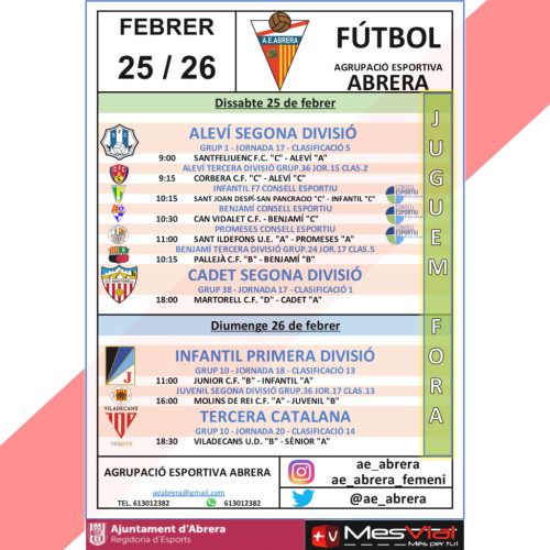 Partits AE ABRERA - 25 i 26.02.23 - FÒRA