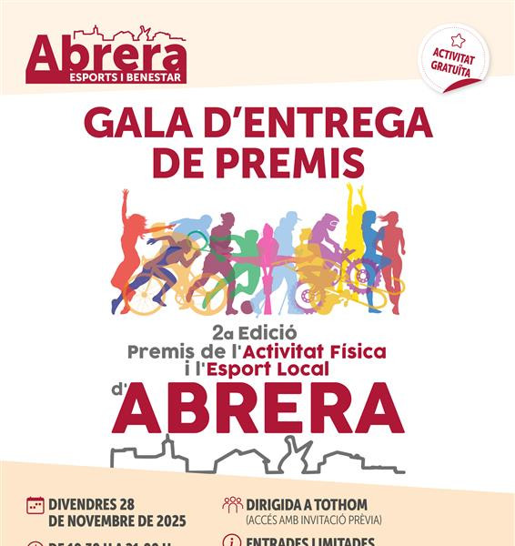 Cartell de la Gala d'entrega dels 2ns Premis de l'Activitat Física i l'Esport Local d'Abrera 2025