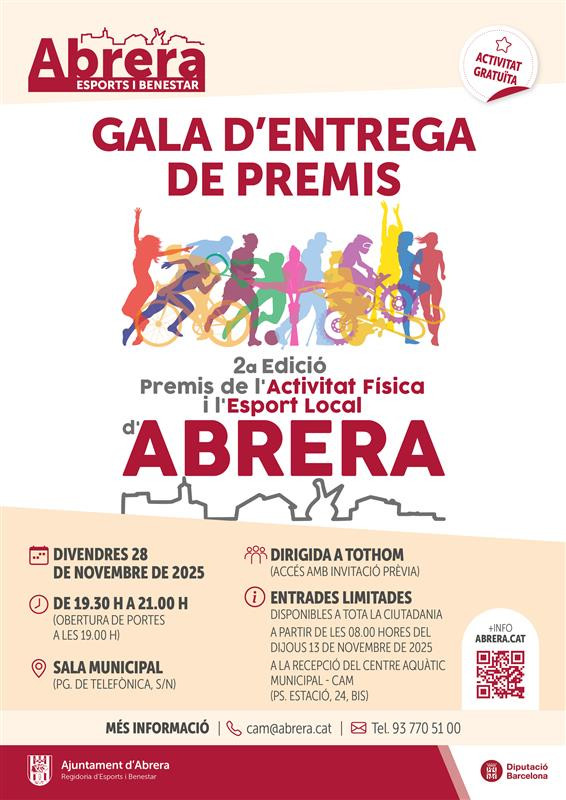 Cartell de la Gala d'entrega dels 2ns Premis de l'Activitat Física i l'Esport Local d'Abrera 2025