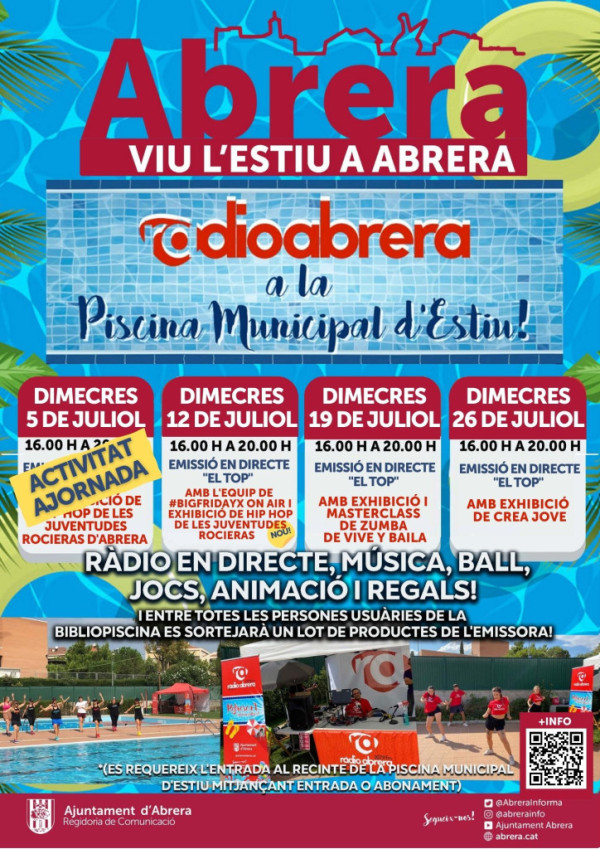 Ràdio Abrera a la Piscina Municipal d'Estiu - cartell amb nova data