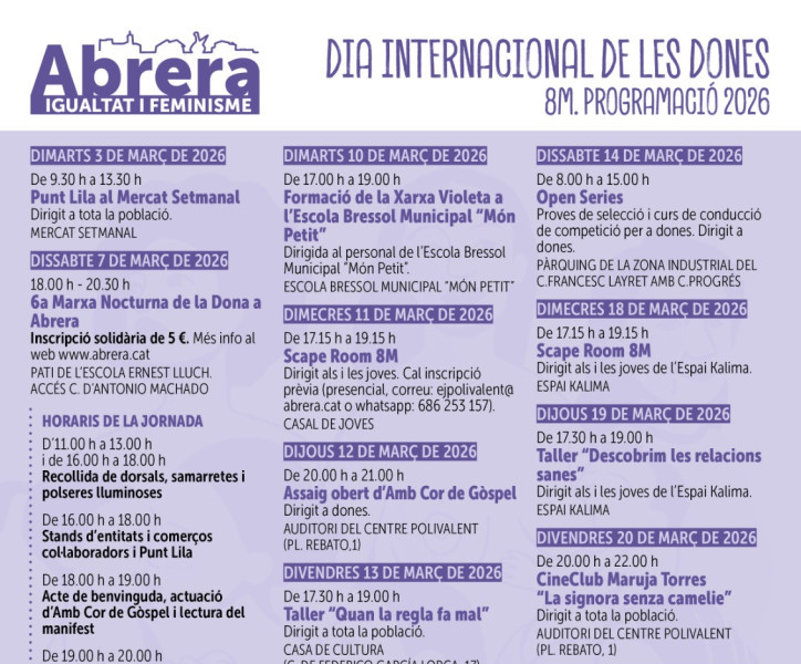 Abrera Municipi 100% Feminista! Durant tot el mes de març commemorarem el Dia Internacional de les Dones amb propostes per a tota la ciutadania