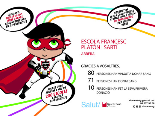 Donar sang, donar vida! Més de 70 persones han donat sang a la darrera campanya de donació organitzada a L'Escola Francesc Platón i Sartí d'Abrera