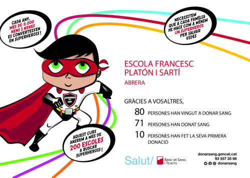 Donar sang, donar vida! Més de 70 persones han donat sang a la darrera campanya de donació organitzada a L'Escola Francesc Platón i Sartí d'Abrera