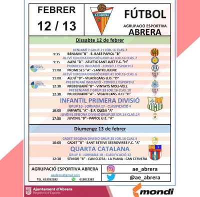 Agrupació Esportiva Abrera -Calendari partits dissabte 12 i diumenge 13 de febrer de 2022 - A casa.jpeg