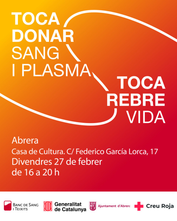 'Toca donar sang i plasma. Toca rebre vida!' Nova campanya de donació de sang i plasma a la Casa de Cultura, el proper divendres 27 de febrer