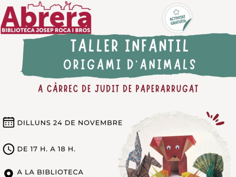 Biblioteca novembre 2025 - Taller infantil origami d'animals