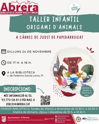 Biblioteca novembre 2025 - Taller infantil origami d'animals