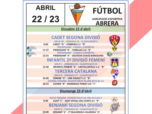 Calendari partits AE Abrera 22-23 ABRIL 2023 - A CASA