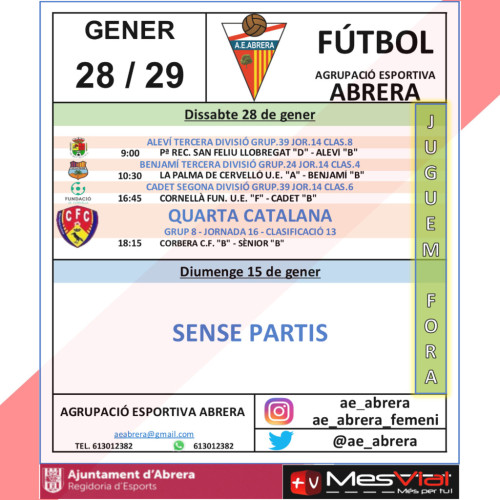 Calendari partits AE Abrera - Dissabte 28 de gener i Diumenge 29 de gener - A Fora.jpg