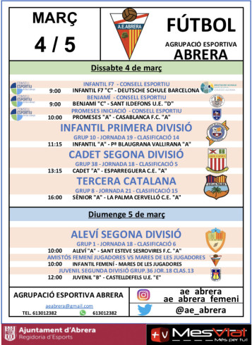 Calendari partits AE Abrera - Dissabte 4 i diumenge 5 de març a casa.jpg