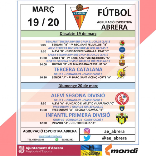 Calendari partits Agrupació Esportiva Abrera cap de setmana 19 i 20 de març - A casa.jpg