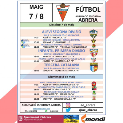 Calendari partits Agrupació Esportiva Abrera cap de setmana 7 i 8 de maig - A casa.jpg