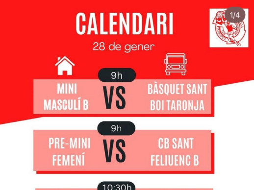 Calendari partits CB Abrera - Dissabte 28 de gener - A Casa