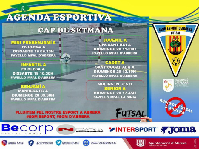 Calendari partits Club Esportiu Futsal Abrera cap de setmana 19 i 20 de març.jpeg