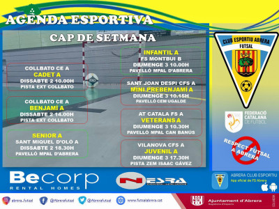 Calendari partits Club Esportiu Futsal Abrera cap de setmana 2 i 3 d'abril.jpeg