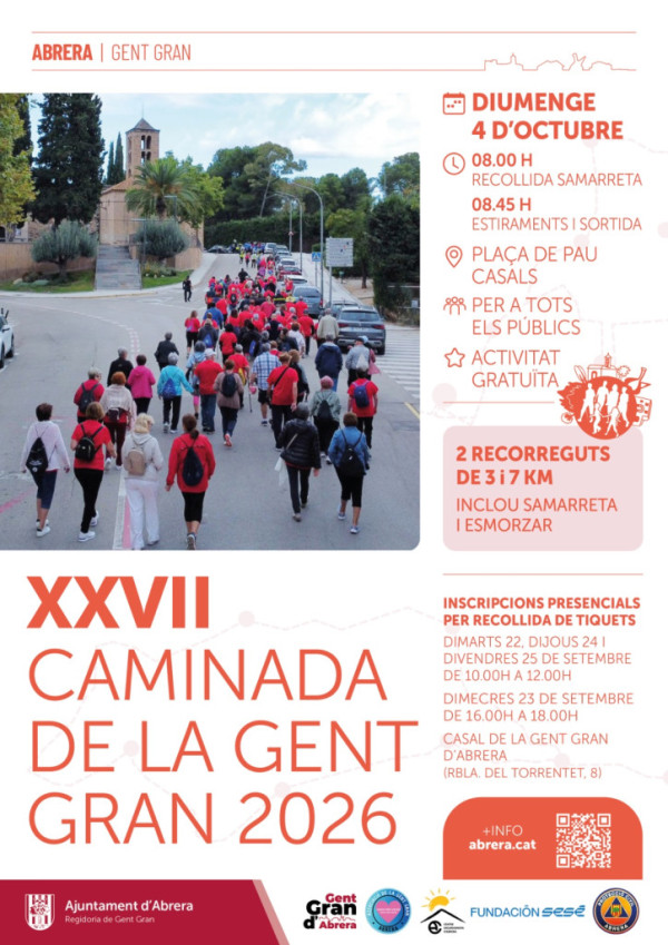 Commemorem la Setmana de la Gent Gran d'Abrera 2026, que celebrem del dimecres 30 de setembre al dijous 8 d'octubre, amb un ampli programa d'activitats gratuïtes!