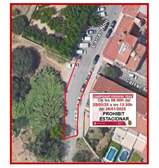 Campionat d'Espanya de Trial. Canvis provisionals d'estacionament al carrer Nou