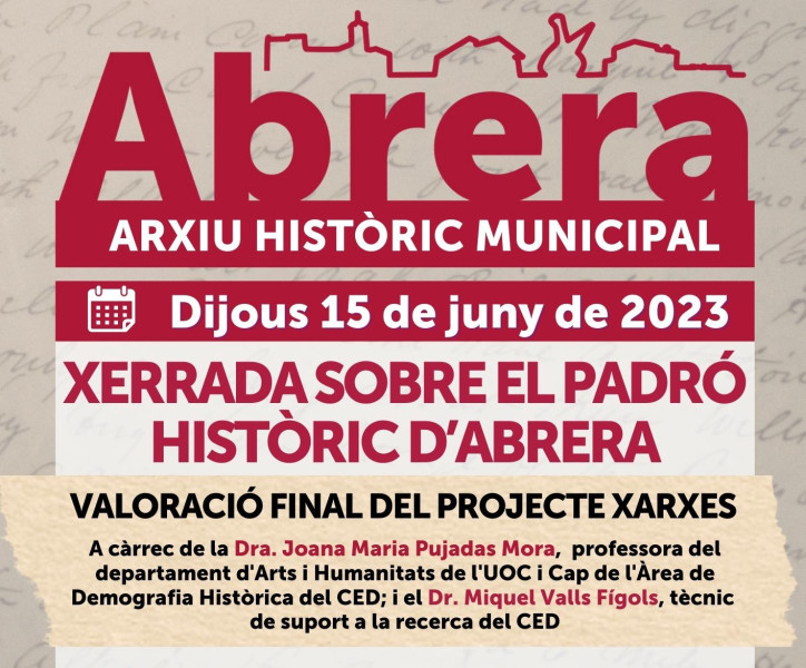 El proper dijous 15 de juny a la tarda, la Casa de Cultura acollirà una xerrada sobre el padró històric d'Abrera