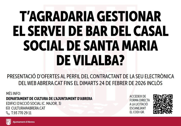Anunci licitació del Bar del Casal Social de Santa Maria de Vilalba