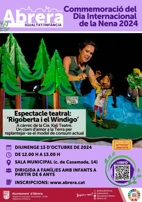 El proper diumenge 13 d'octubre, commemorarem el Dia Internacional de la Nena amb un espectacle de teatre familiar a la Sala Municipal