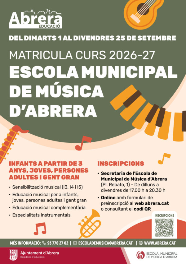 Matriculació curs 2026-27 Escola Municipal de Música d'Abrera