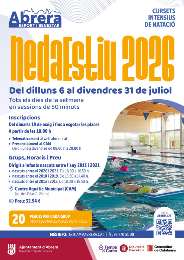 Abrera amb l'esport! Aquest dimarts 21 de maig s'obren les inscripcions dels cursets de natació intensius NedaEstiu al Centre Aquàtic Municipal (CAM)