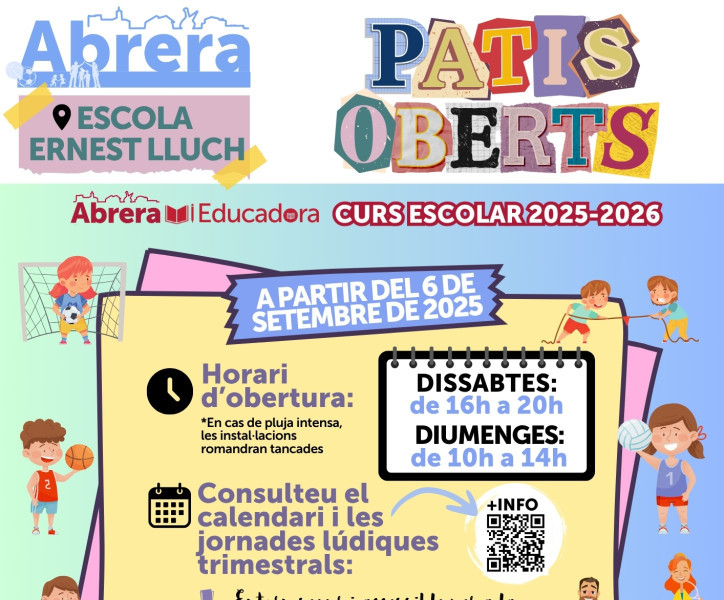 Amb el nou curs escolar 2025-2026, reprenem l'activitat de 'Patis Oberts' a l'Escola Ernest Lluch d'Abrera amb algunes novetats!