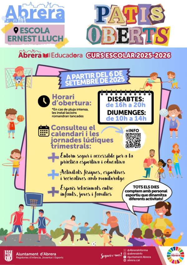 Amb el nou curs escolar 2025-2026, reprenem l'activitat de 'Patis Oberts' a l'Escola Ernest Lluch d'Abrera amb algunes novetats!