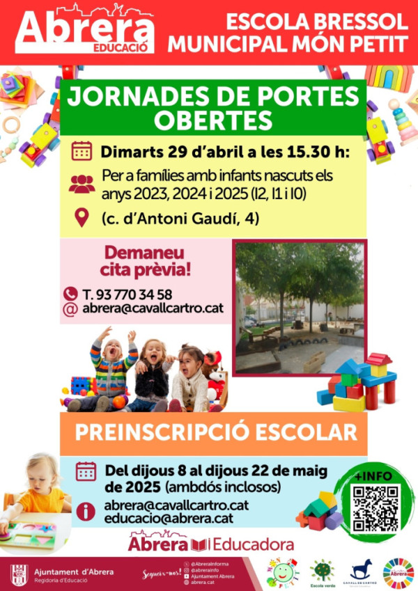 Cartell jornada de portes obertes preinscripció curs 2025-2026 Escola Bressol Municipal Món Petit d'Abrera