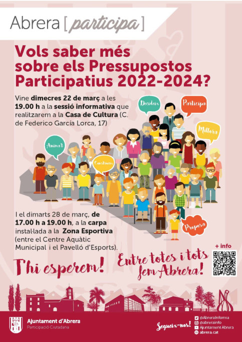 Cartell Pressupostos Participatius 2022-2024 sessió i carpa informativa març 2023