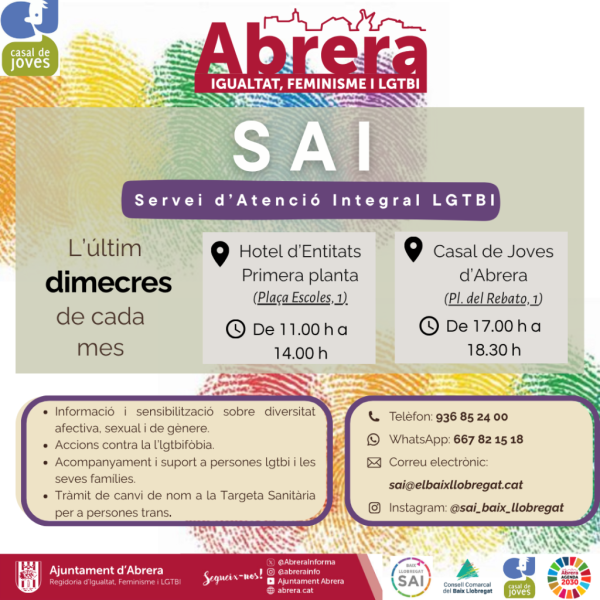A partir d'aquest dimecres 29 d’octubre, Abrera comptarà amb el Servei d’Atenció Integral (SAI) LGTBI