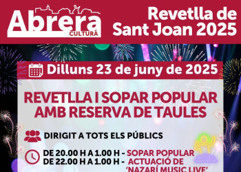 Dilluns 23 de juny de 2025 celebrarem la Revetlla de Sant Joan 2025 a la plaça de Pau Casals. Reserveu la vostra taula!