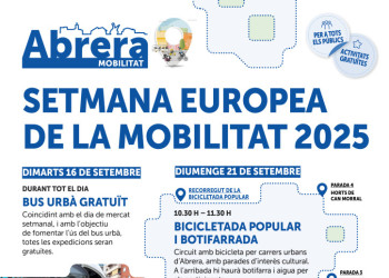 Abrera + sostenible! Commemorem la Setmana de la Mobilitat Sostenible 2025 amb el servei de bus urbà gratuït, una bicicletada popular i botifarrada i els tallers 'pedalada i respira' i 'seguretat viària en patinet elèctric'