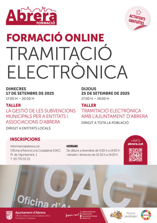 Atenció! Oferim una formació telemàtica per a la realitzacióde tràmits a través de la seu electrònica de l'Ajuntament d'Abrera