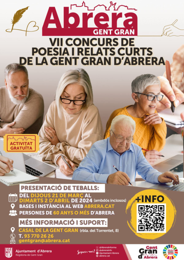 Convoquem el VII Concurs de Poesia i Relats Curts per a la Gent Gran d’Abrera! Presenteu-hi els vostres treballs!