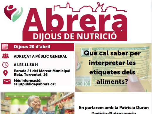 Cartell Xerrada Nutrició al Mercat Municipal 20-04-23