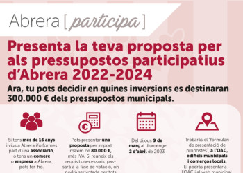 Abrera participa! El proper dijous 9 de març comença el període de presentació de propostes per als Pressupostos Participatius 2022-2024