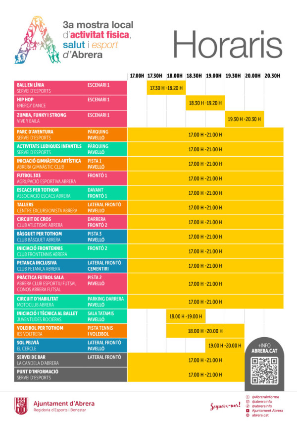 Abrera amb l'esport! Aquest dissabte 30 de maig, participeu en la 3a edició de la Mostra Local d'Activitat Física, Salut i Esport, amb activitats inclusives per a tothom!