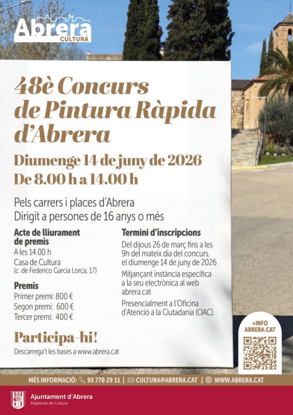 Pintem Abrera! El diumenge 14 de juny de 2025, l'art tornarà a sortir al carrer amb el 48è Concurs de Pintura Ràpida Vila d'Abrera
