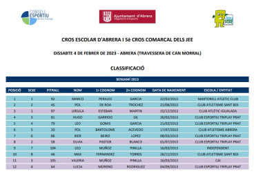 CLASSIFICACIÓ CROS - BENJAMÍ MIXTE 2013