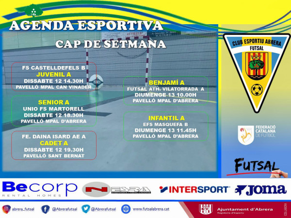 Club Esportiu Futsal Abrera -Calendari partits dissabte 12 i diumenge 13 de febrer de 2022.jpeg
