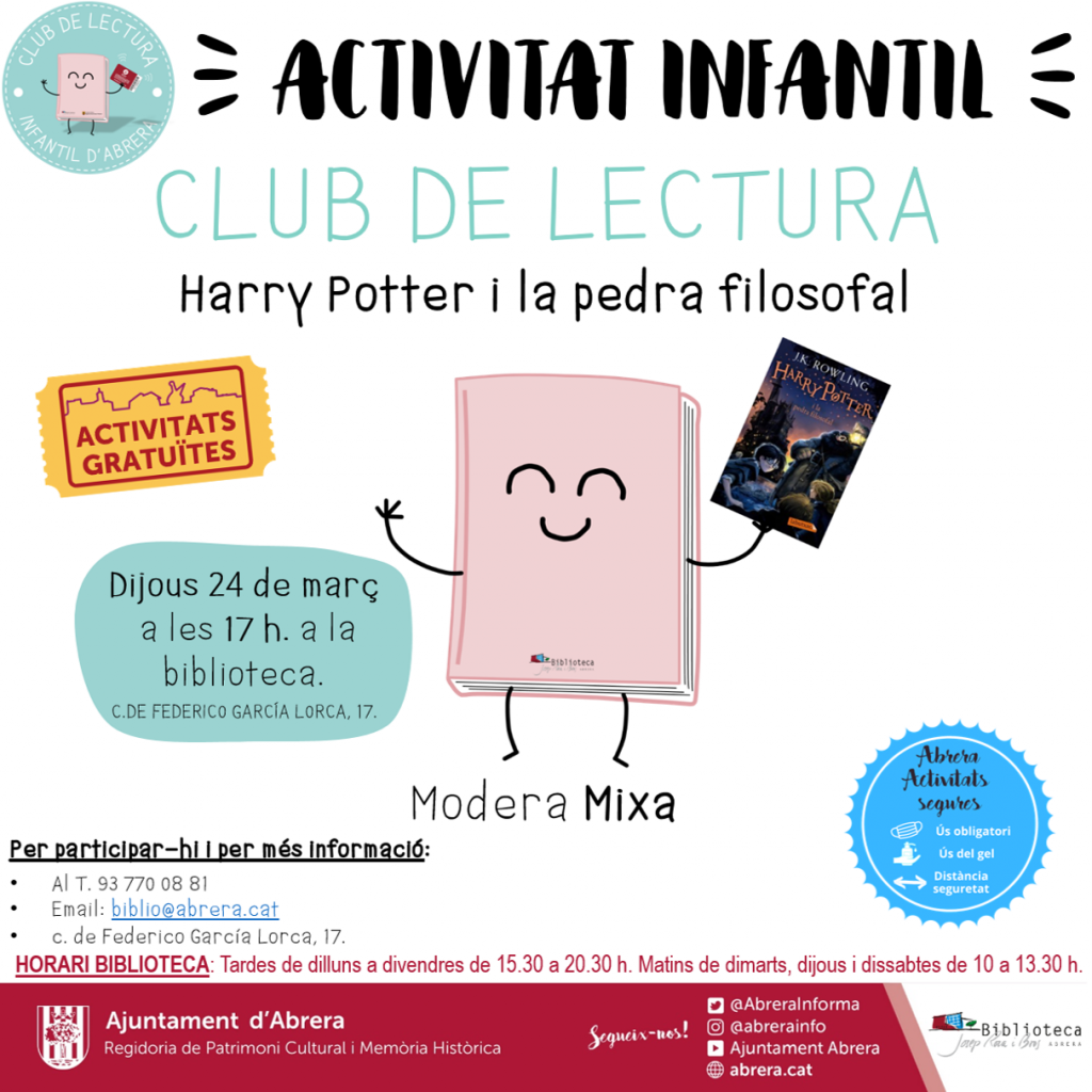 Club de lectura infantil presencial: Harry Potter i la Pedra Filosofal de J.K. Rowling