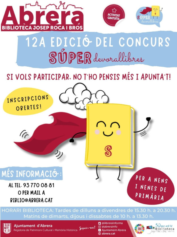 Famílies! Obrim les inscripcions de l'12è Concurs Súper Devorallibres de la Biblioteca Josep Roca i Bros! Participeu-hi!