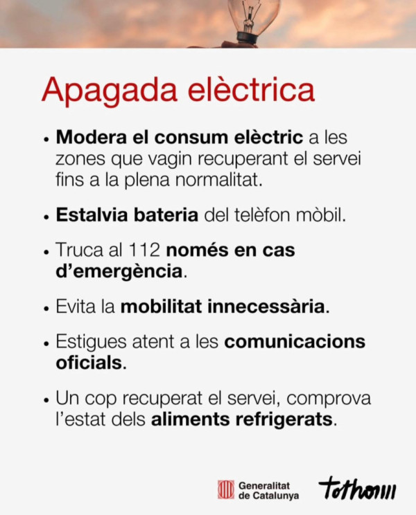 Protecció Civil: consells aturada energètica i represa posterior del servei